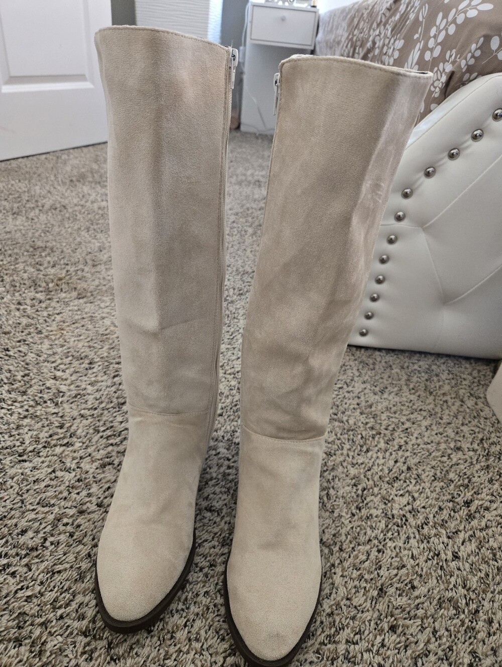 Women’s Tall Suede Boots in Light Beige